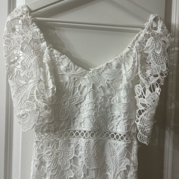 Lulu's White Sheath Dress Puff Sleeve Scoop Neck - Picture 6 of 10